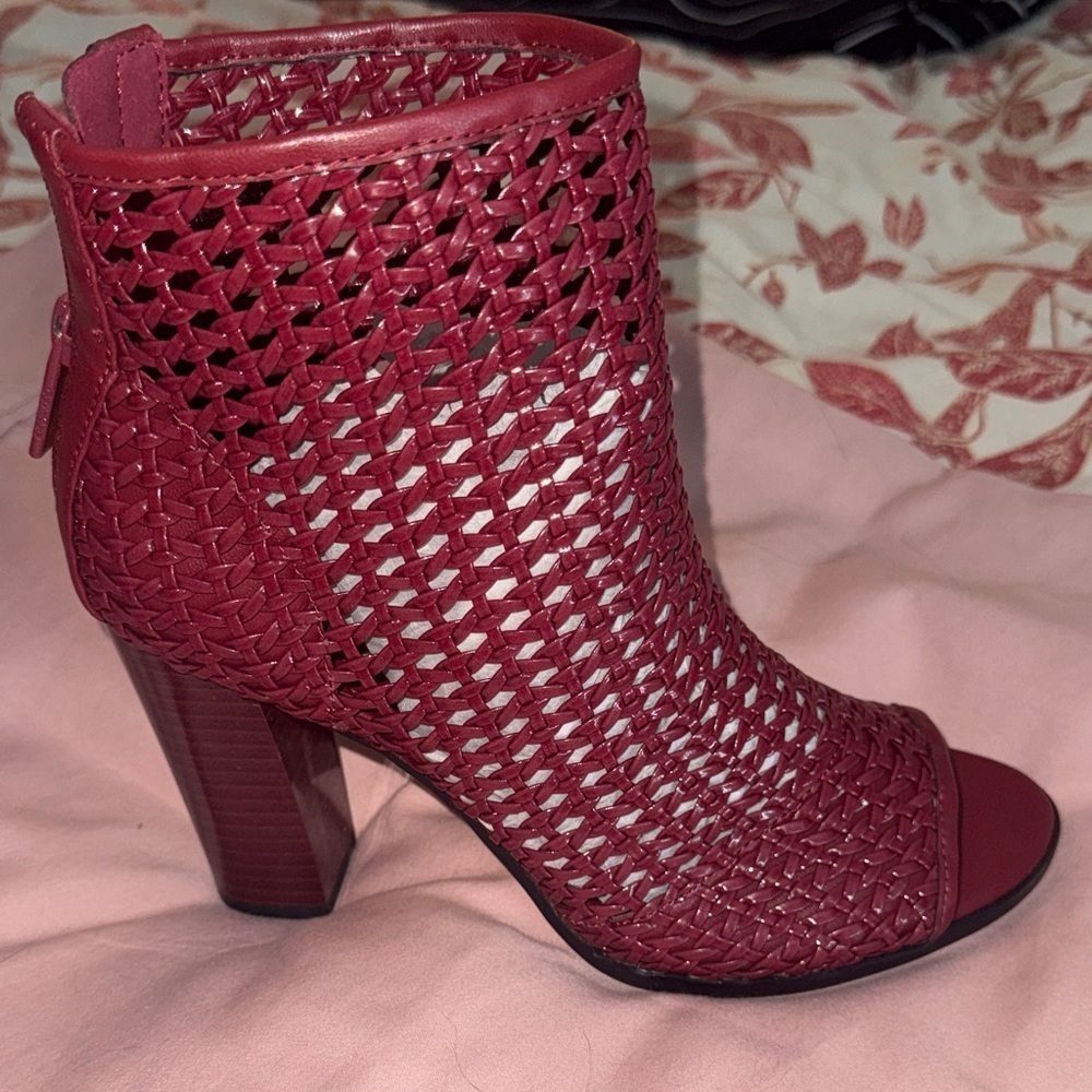 Calvin Klein Red Woven Heeled Boots
